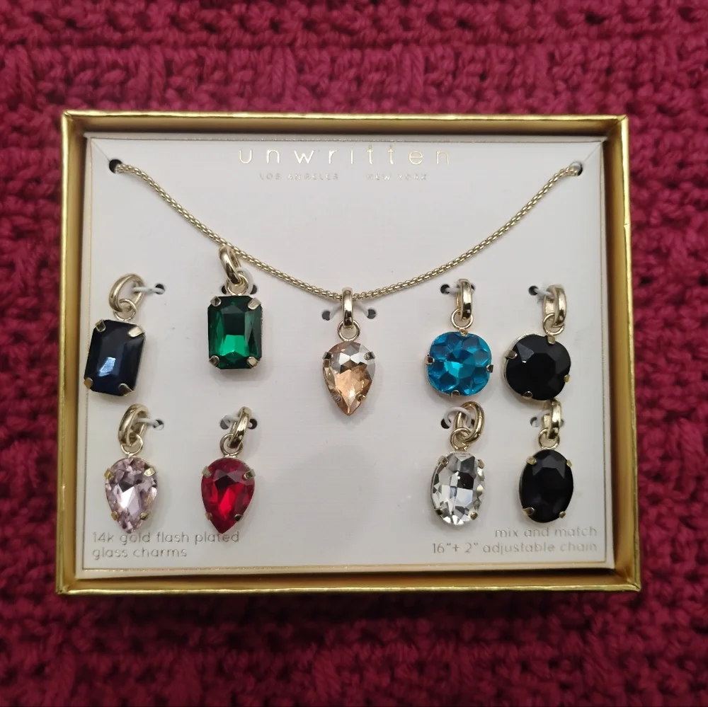 Unwritten Necklace Multi-Color Glass Mix and Match Pendant Necklace Set NWT